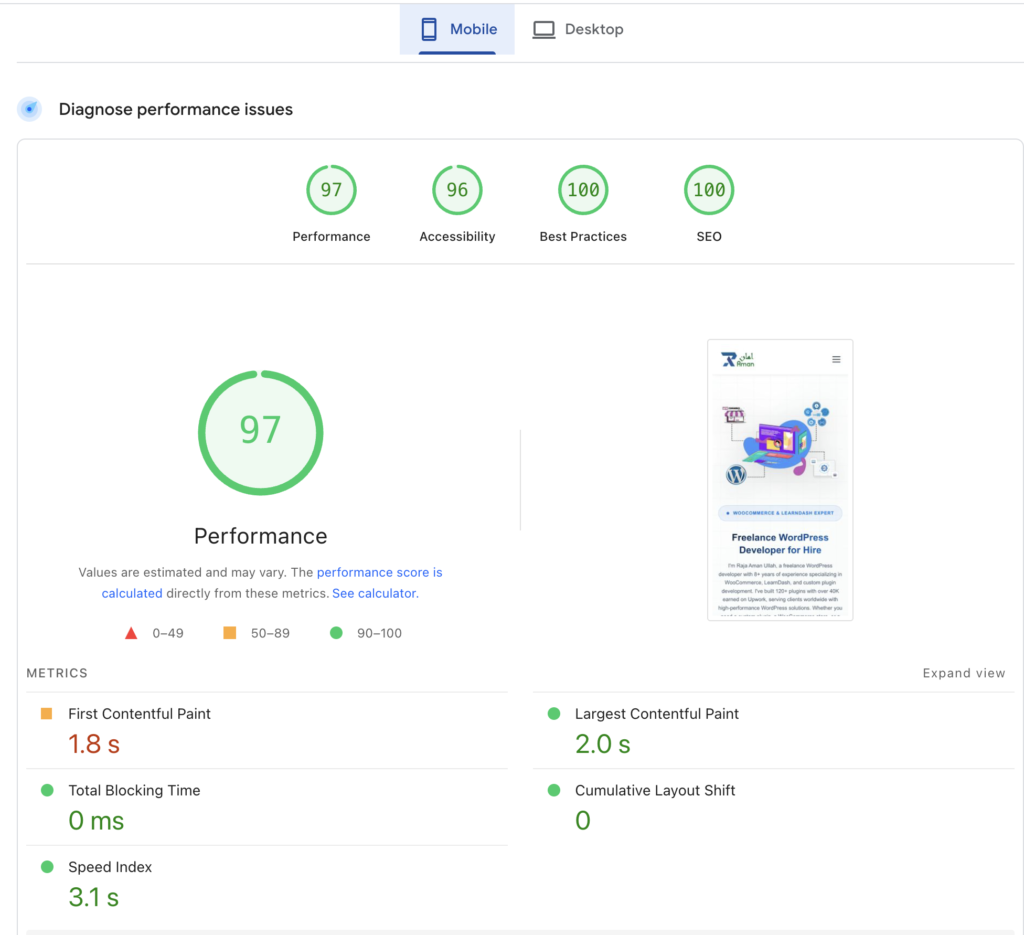 lighthouse mobile speed